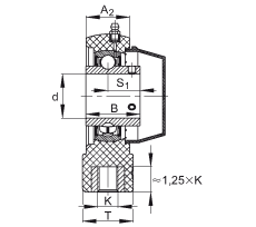 吊裝式軸承座單元 RHEY30-TV-VA, 塑料軸承座，內(nèi)圈帶平頭螺釘?shù)耐馇蛎媲蜉S承，耐腐蝕設(shè)計(jì)，R 型密封