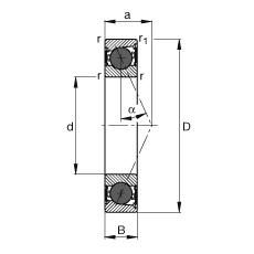 主軸軸承 HCB7016-E-2RSD-T-P4S, 調節，成對或單元安裝，接觸角 α = 25°，陶瓷球，兩側唇密封，非接觸，限制公差
