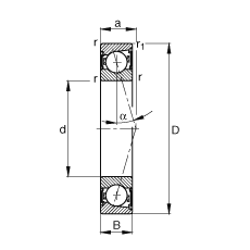主軸軸承 B7214-C-2RSD-T-P4S, 調節，成對安裝，接觸角 α = 15°，兩側唇密封，非接觸，加嚴公差