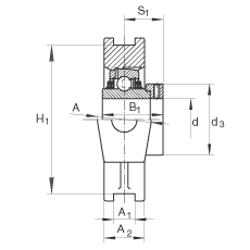 吊裝式軸承座單元 TTUE50, 鑄鐵軸承座,帶偏心鎖圈的外球面球軸承,T 型密封 吊裝式軸承座單元 TTUE50, 鑄鐵軸承座,帶偏心鎖圈的外球面球軸承,T 型密封