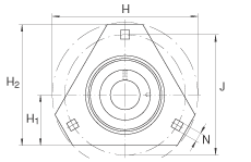 軸承座單元 RATRY35, 帶三個(gè)螺栓孔的法蘭的軸承座單元，鋼板， 內(nèi)圈帶平頭螺釘， P型密封