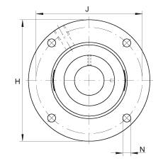 軸承座單元 RMEO80, 帶四個螺栓孔的法蘭的軸承座單元，鑄鐵，定心凸出物，偏心鎖圈，系列 63，R密封