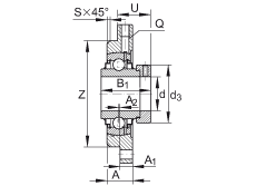 軸承座單元 RMEO80, 帶四個螺栓孔的法蘭的軸承座單元，鑄鐵，定心凸出物，偏心鎖圈，系列 63，R密封